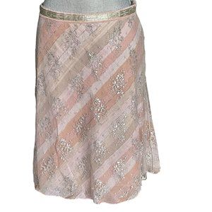 "Heart Moon Star' Lined Skirt - Size Medium - Peach & Cream With Metallic Accent